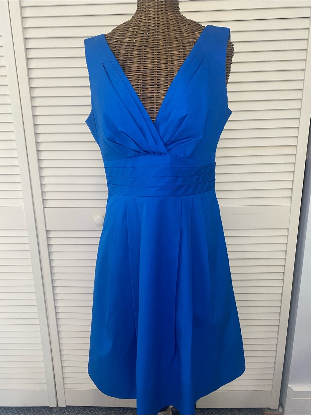 Nanette Lepore Bright Cobalt Blue V-Neck Pleated Waist Midi Dress